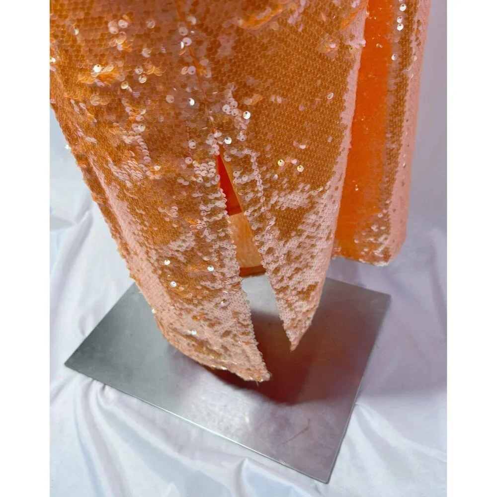 Caroline Constas Orange Halter Fully Lined Midi Sequin Dress Size Large NWT - Picture 8 of 10